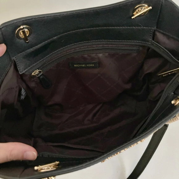 Michael Kors Jet Set Travel Large Saffiano Black Leather Chain Tote Shoulder Bag - Picture 6 of 13